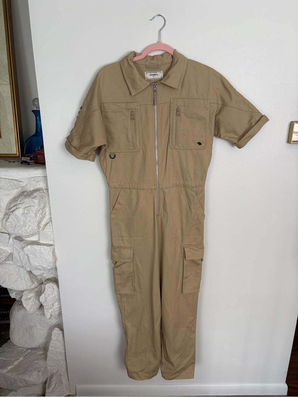 Wondery Tan Short Sleeve Boilersuit with Zip Front